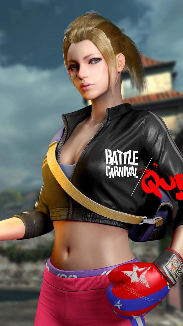 Woman leatherjacket pinkshorts boxingglove blondeblue free wallpaper for mobile - medium preview image