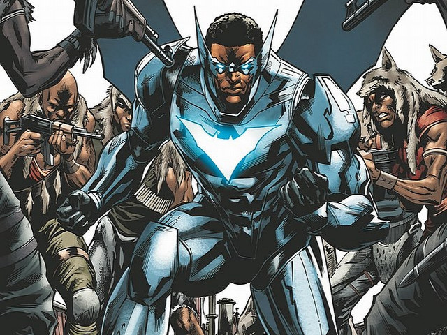 Man blue suit guns hammer free wallpaper for desktop - medium preview image