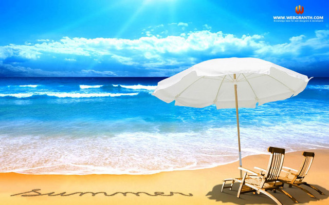 Beach chair umbrella sand ocean free wallpaper for desktop - medium preview image