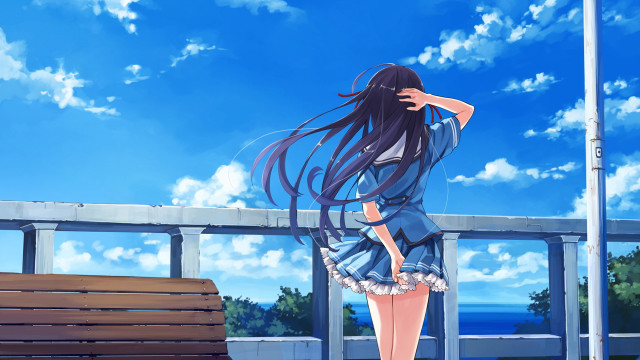 Woman long hair bench looking free wallpaper for desktop - medium preview image