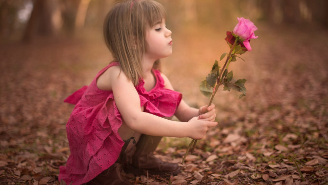 Little girl pink dress rose #3 free wallpaper for desktop - medium preview image