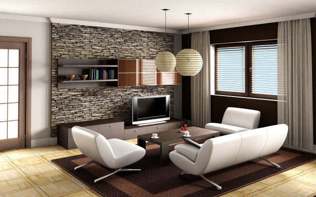 Living room tv white chairs free wallpaper for desktop - medium preview image