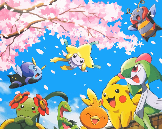 Pokemon flying cherry blossom tree free wallpaper for desktop - medium preview image