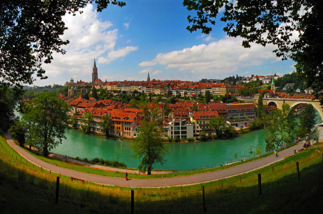 River lush green countryside city free wallpaper for desktop - medium preview image