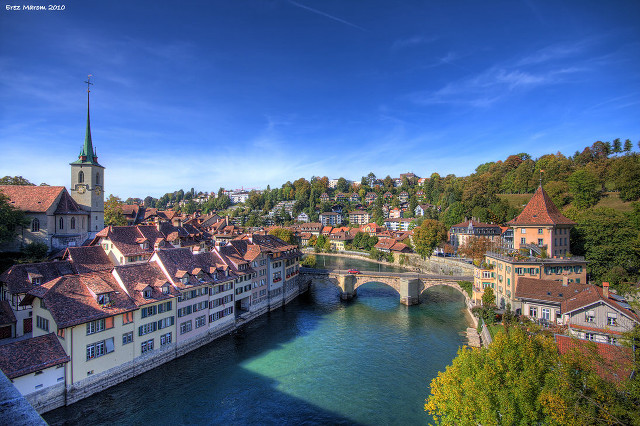 River city bridge clocktower steeple free wallpaper for desktop - medium preview image