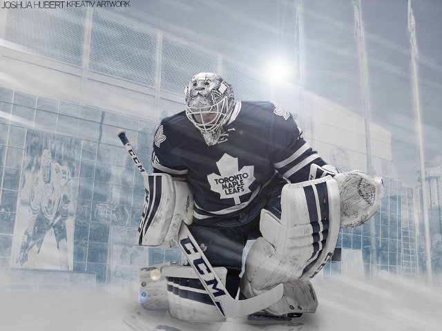 Hockey goalie kneeling building mask free wallpaper for desktop - medium preview image