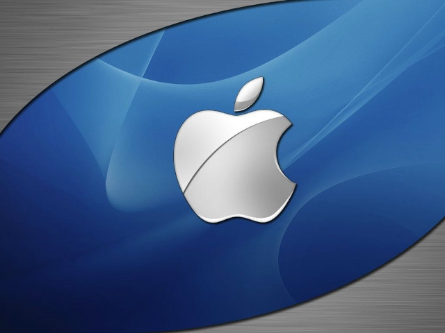 Blue silver apple logo metal free wallpaper for desktop - medium preview image
