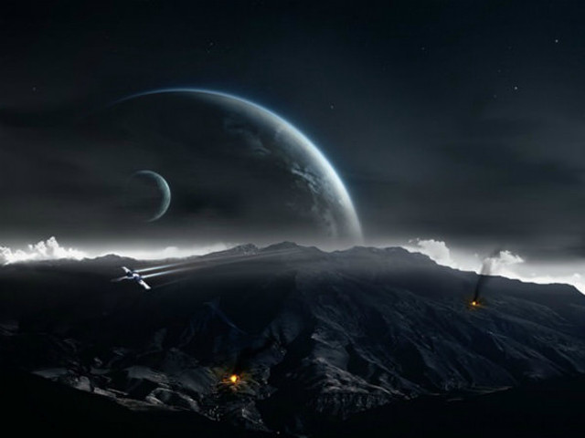 Space station mountain range night #2 free wallpaper for desktop - medium preview image