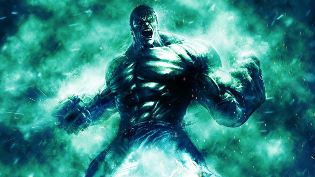 Green suit man fist glowing free wallpaper for desktop - medium preview image