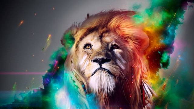 Lion colorful mane rainbow swirls free wallpaper for desktop - medium preview image