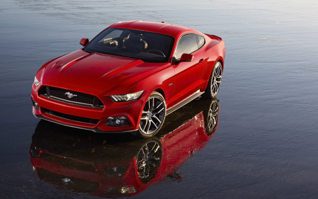 Red mustang parked wet beach free wallpaper for desktop - medium preview image
