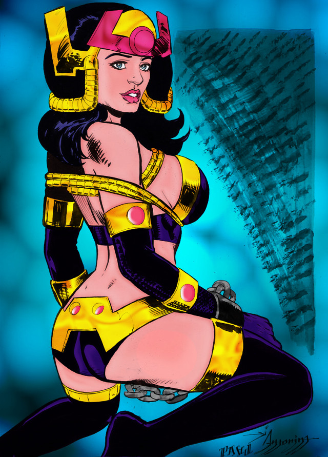 Woman costume gun helmet drawing free wallpaper for mobile - medium preview image