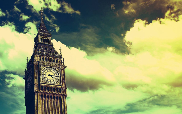 Clock tower cloudy sky background free wallpaper for desktop - medium preview image
