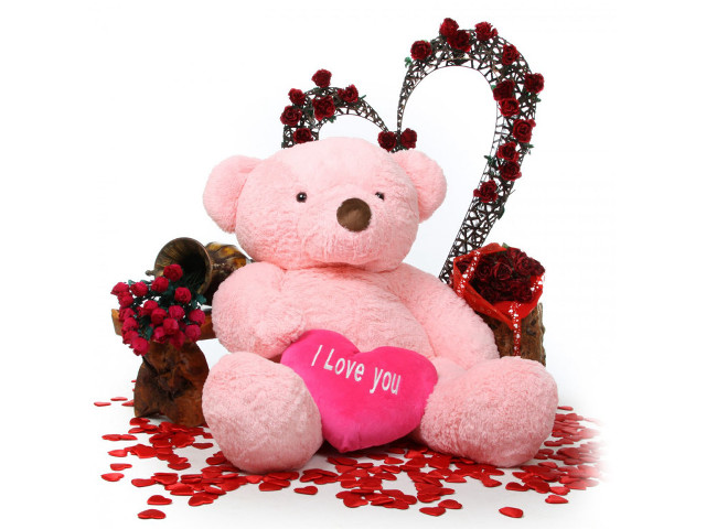 Pink teddy bear heart basket free wallpaper for desktop - medium preview image