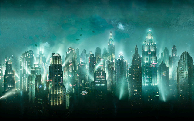 Cityscape lights smoke buildings night free wallpaper for desktop - medium preview image