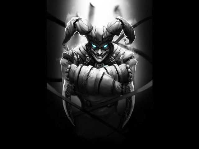 Demon face blue eyes holding free wallpaper for desktop - medium preview image