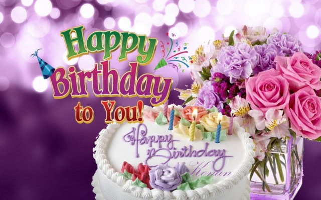 Birthday cake candles flowers vase free wallpaper for desktop - medium preview image
