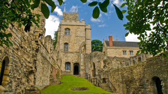 Castle grassy lawn stairs clocktower free wallpaper for desktop - medium preview image