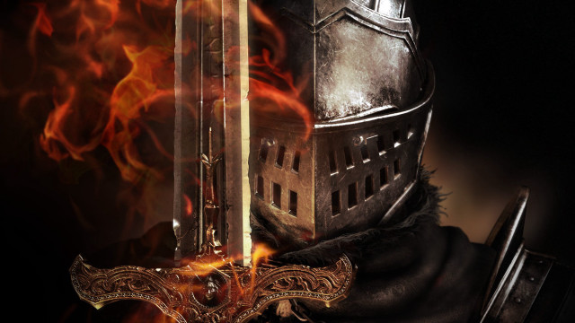 Knight sword helmet fire black free wallpaper for desktop - medium preview image