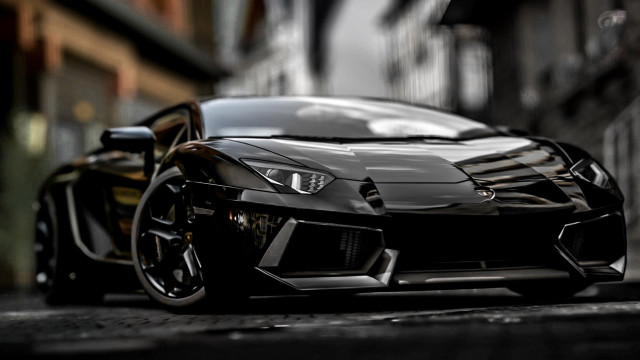 Black sports car street door free wallpaper for desktop - medium preview image