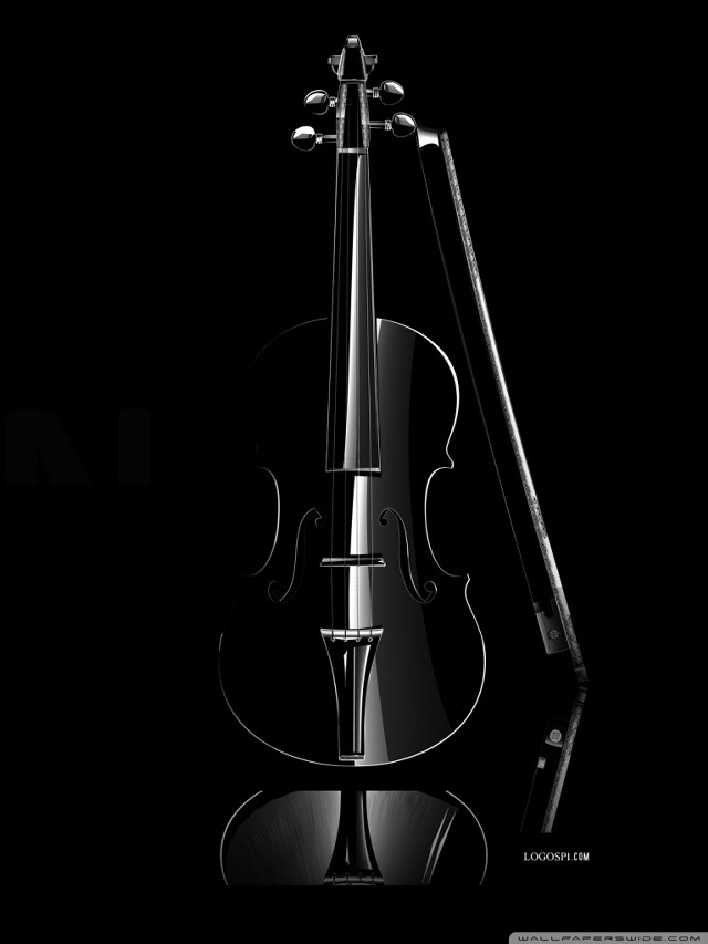 Violin black background reflection back free wallpaper for mobile - medium preview image