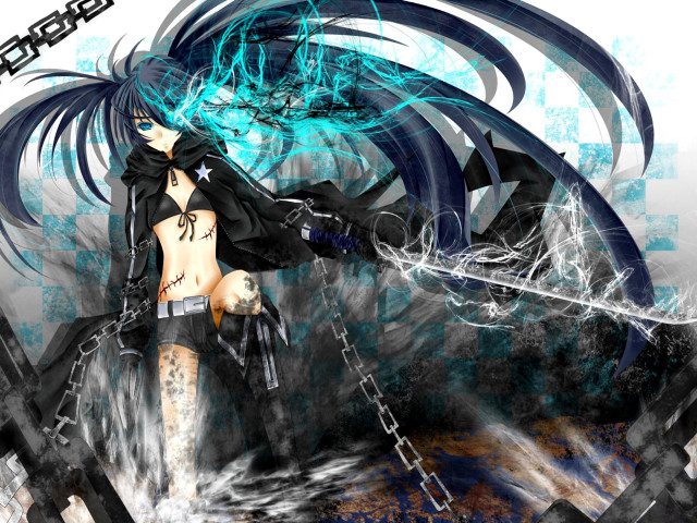 Woman sword black outfit blue free wallpaper for desktop - medium preview image