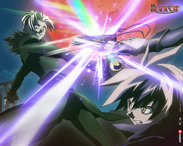 Anime couple guns rainbow background free wallpaper for desktop - medium preview image