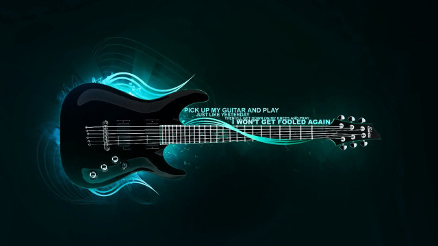 Black guitar blue flame green #4 free wallpaper for desktop - medium preview image