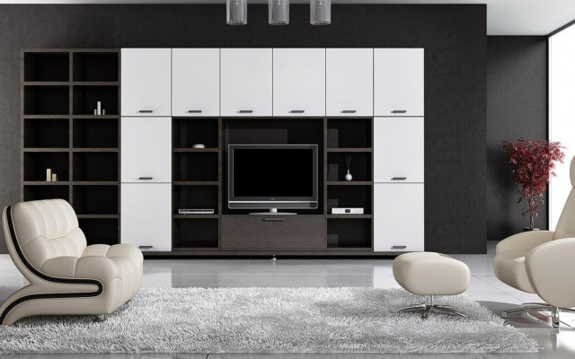 Living room entertainment center white free wallpaper for desktop - medium preview image