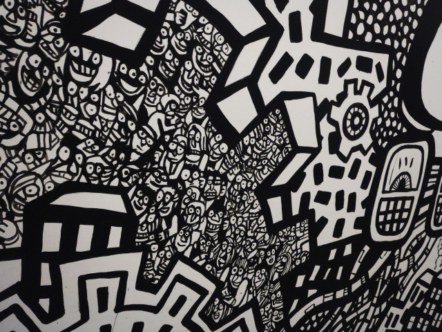 Black white drawing pattern wall free wallpaper for desktop - medium preview image