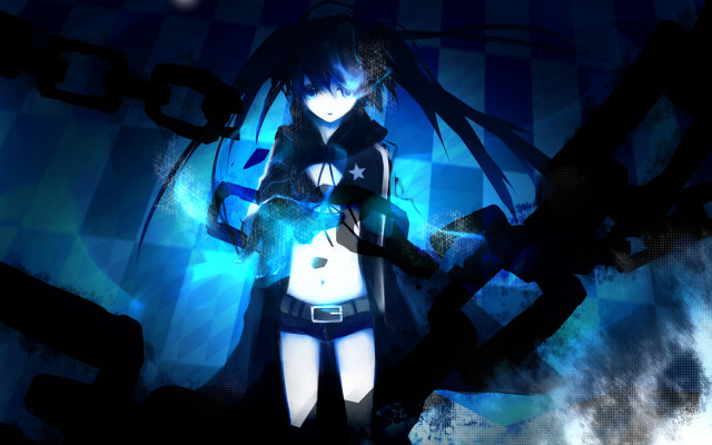 Anime girl dark room blue free wallpaper for desktop - medium preview image