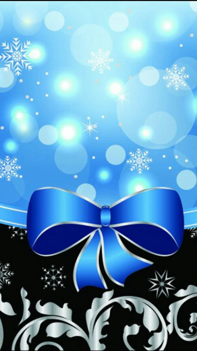 Blue bow black background snowflakes free wallpaper for mobile - medium preview image