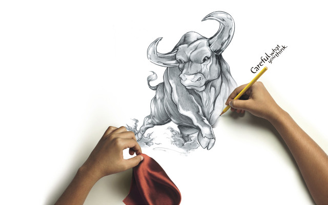 Bull pencil drawing person sketching free wallpaper for desktop - medium preview image