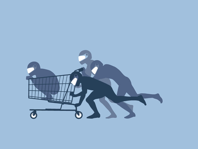 Man pushing shopping cart group free wallpaper for desktop - medium preview image