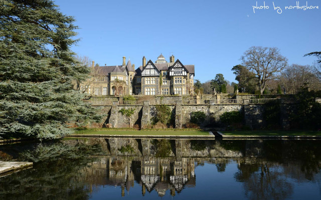 Large building lake trees blue free wallpaper for desktop - medium preview image