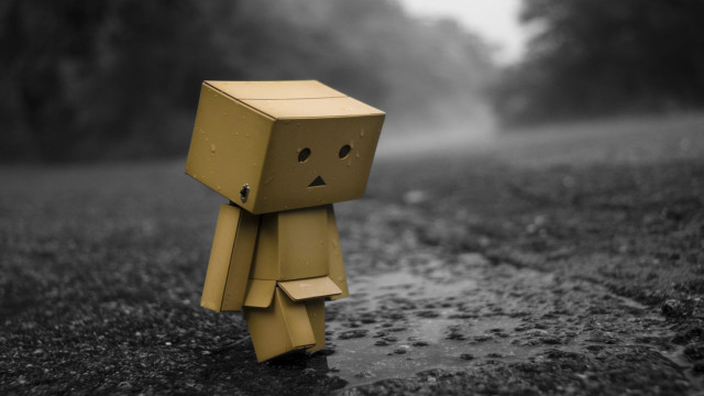 Cardboard figure rain sad face free wallpaper for desktop - medium preview image