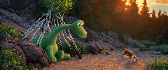 Cartoon dinosaur dog forest sunset free wallpaper for desktop - medium preview image