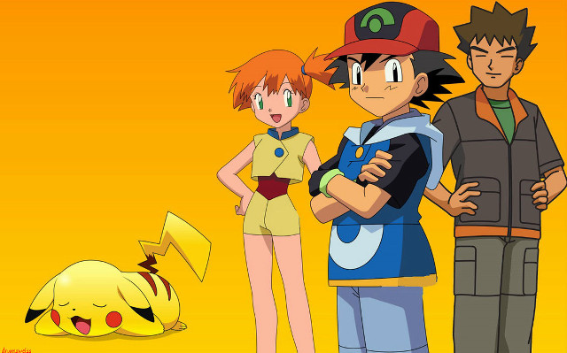 Pokemon group yellow background pikachu free wallpaper for desktop - medium preview image