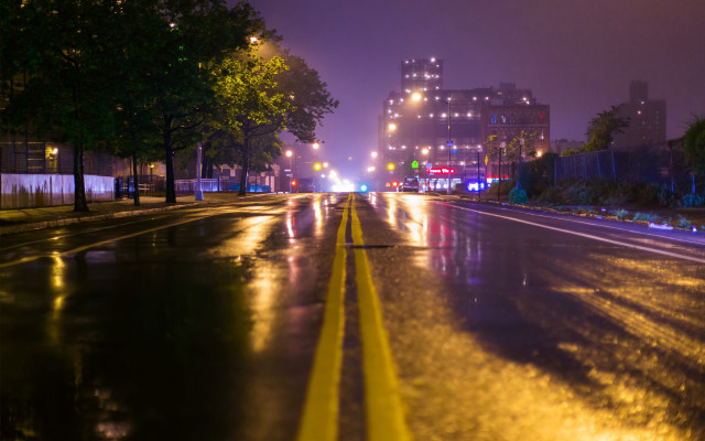 Wet street night cityscape lights free wallpaper for desktop - medium preview image