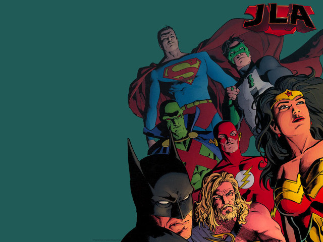 Superheroes group green background jla free wallpaper for desktop - medium preview image