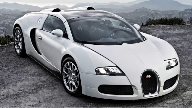 White bugatti rocky hill mountains free wallpaper for desktop - medium preview image