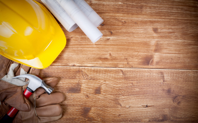 Hard hat gloves hammer wooden free wallpaper for desktop - medium preview image