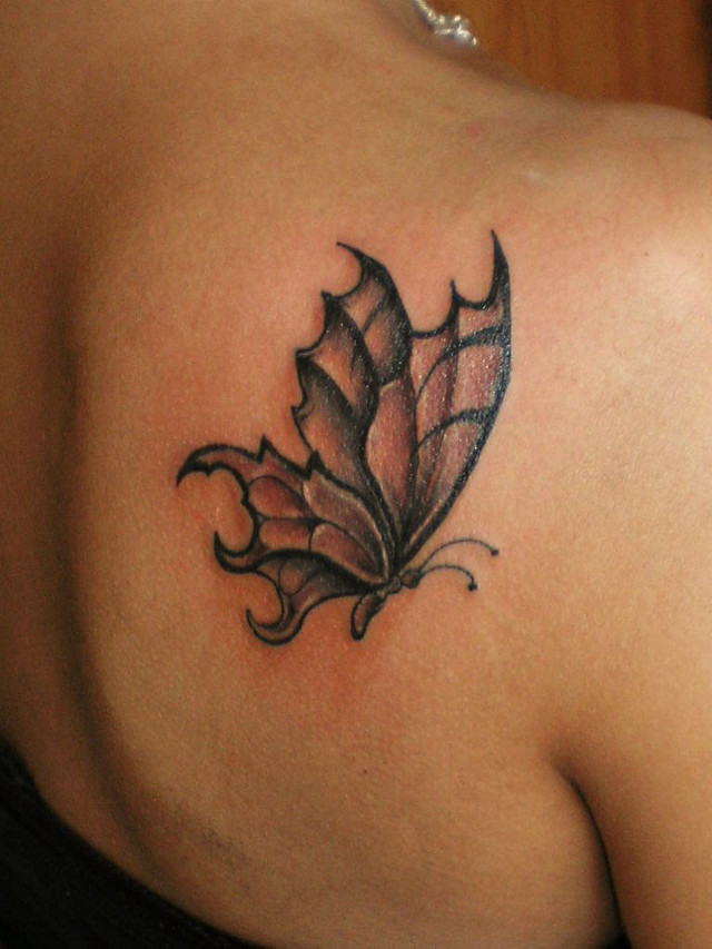 Woman butterfly tattoo back shoulder free wallpaper for mobile - medium preview image