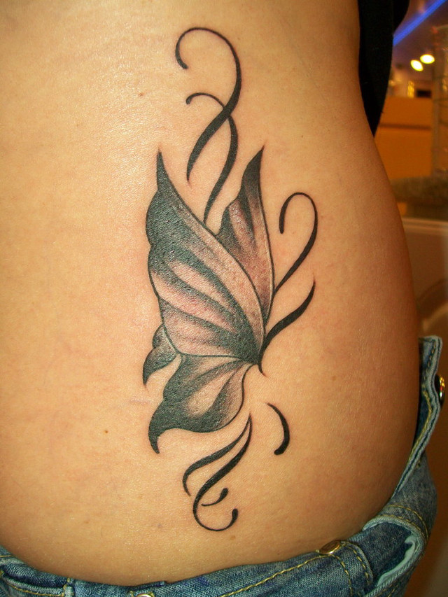 Woman stomach butterfly tattoo side free wallpaper for mobile - medium preview image