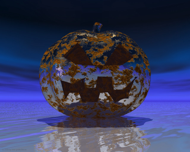 Pumpkin face leaves branches side free wallpaper for desktop - medium preview image