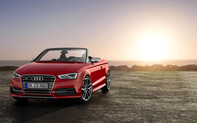 Red convertible car ocean sunset free wallpaper for desktop - medium preview image