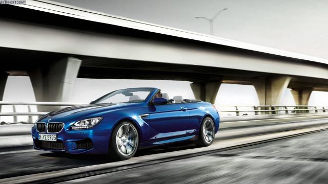 Blue convertible car highway bridge free wallpaper for desktop - medium preview image