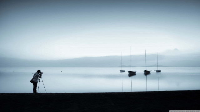 Beach person backpack skis boat free wallpaper for desktop - medium preview image