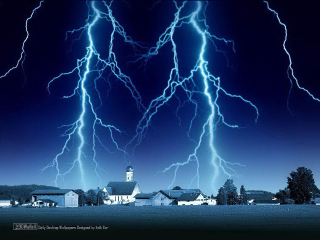 Lightning strikes rural town night free wallpaper for desktop - medium preview image