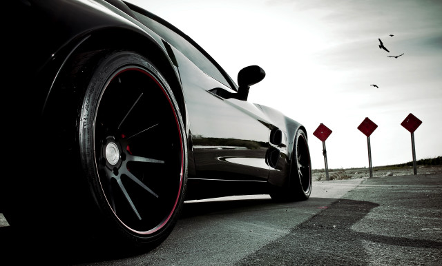 Black car road red white free wallpaper for desktop - medium preview image